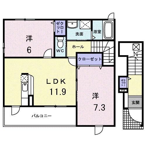 Planta 2LDK de 昴　Ａ