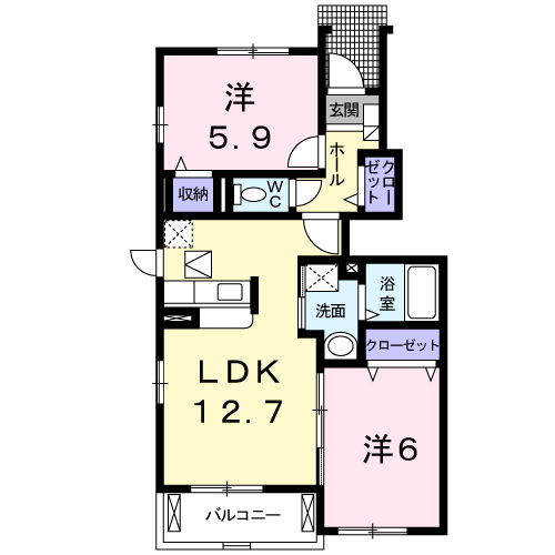 Planta 2LDK de ＧＲＡＮＤ　相見Ａ