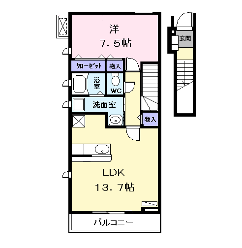 Planta 1LDK de アぺックス　荒子
