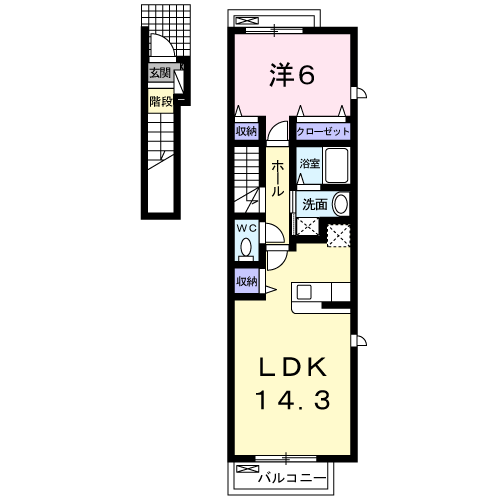 Planta 1LDK de アイリー　ブルー
