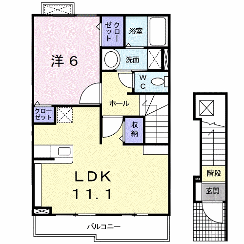 Planta 1LDK de カーサ　エレガンテⅡ