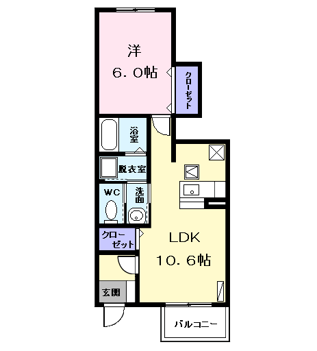 Planta 1LDK de フィオーレ　Ⅰ　（Ｆｉｏｒｅ）
