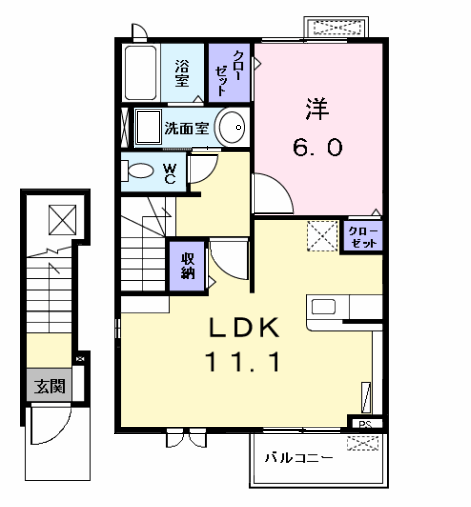Planta 1LDK de カーサ・プリーマ　Ⅱ
