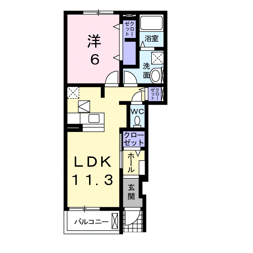 Planta 1LDK de アルモニー