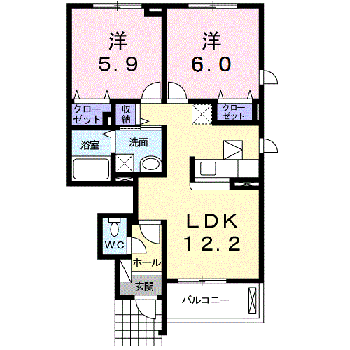 Planta do apartamento 2LDK — ソレイユ 一番館