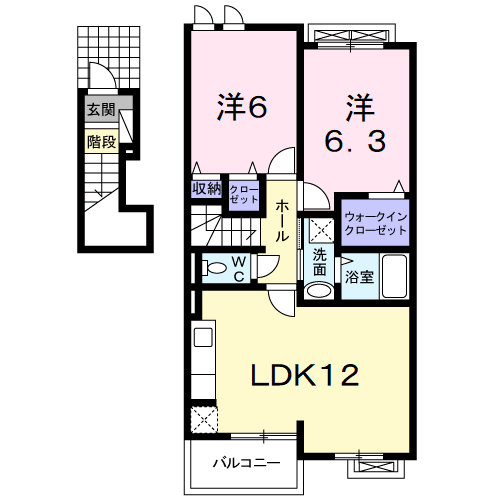 Planta 2LDK de プルメリアＹ