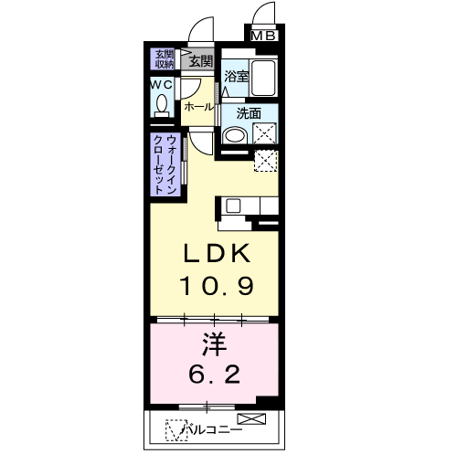 Planta 1LDK de ローズパティオ