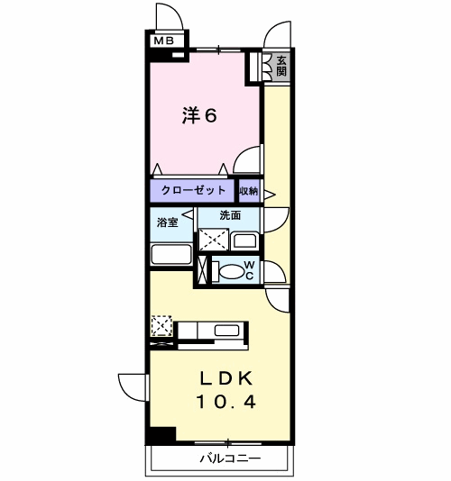 Planta 1LDK de ローズパティオ