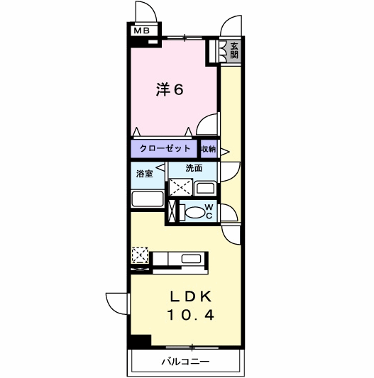 Planta 1LDK de ローズパティオ