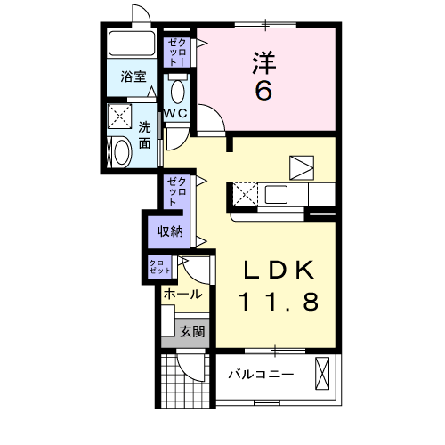 Planta 1LDK de クレセントＳＡＴＯ