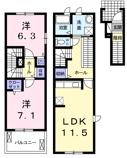 Planta 2LDK de サングレイスＢ