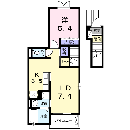 Planta 1LDK de ヒルサイド向山