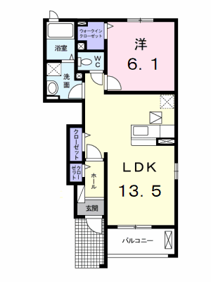 Planta 1LDK de プラム・ヴィラージュ