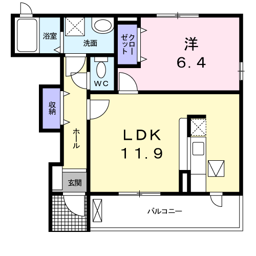 Planta 1LDK de プリムローズⅠ