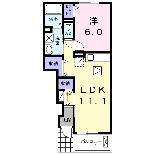 Planta 1LDK de キャトルセゾン
