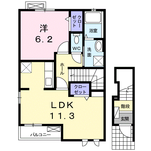 Planta 1LDK de レコルテフレイズ