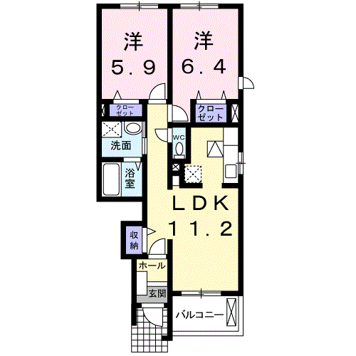 Planta do apartamento 2LDK — ブルックⅤ