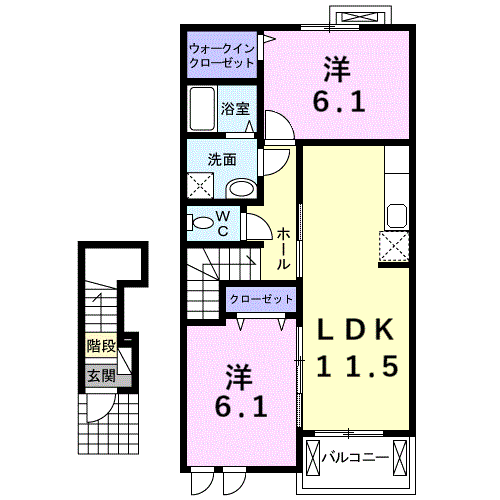 Planta 2LDK de カーサ尾城