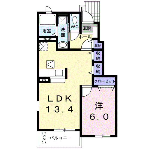 Planta 1LDK de ホワイト　ヒル　Ａ
