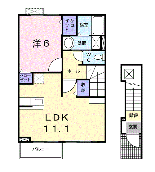 Planta 1LDK de ウィステリア石刀　Ⅰ