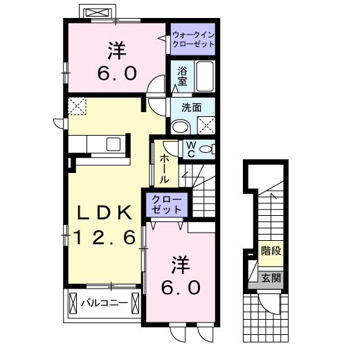 Planta 2LDK de ソレイユ・西口Ａ