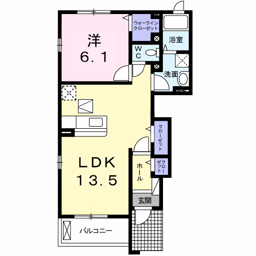 Planta 1LDK de グリーンシティ竜美Ｂ