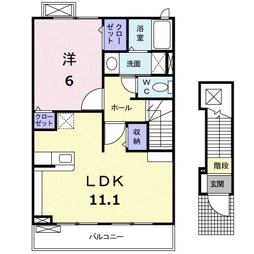Planta 1LDK de ボヌール森岡参番館
