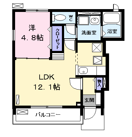 Planta 1LDK de クラージュ