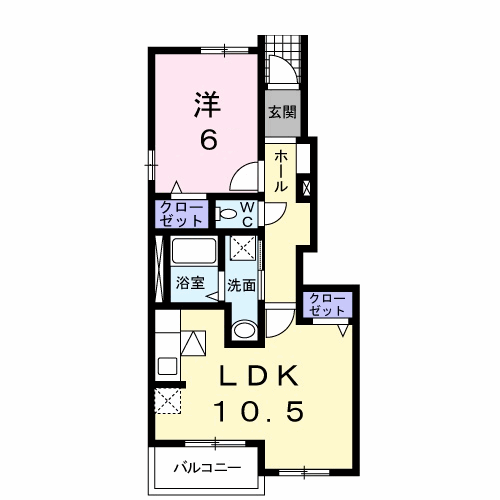 Planta 1LDK de 桔梗Ⅱ