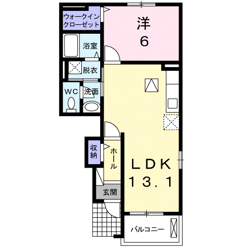 Planta 1LDK de ｃａｓａ　ｂｏｎｉｔａ