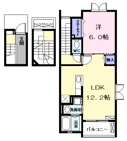 Planta do apartamento 1LDK — プリムローズⅢ