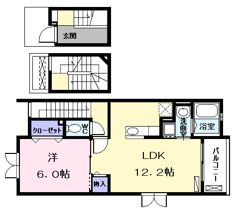 Planta 1LDK de エコール大畑