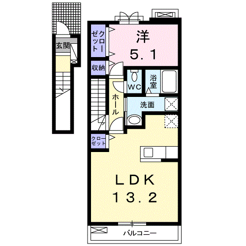Planta 1LDK de ビブレストⅢ