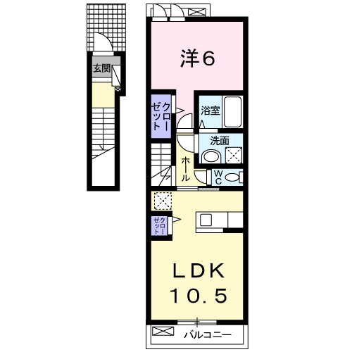 Planta 1LDK de ボヌール錦城