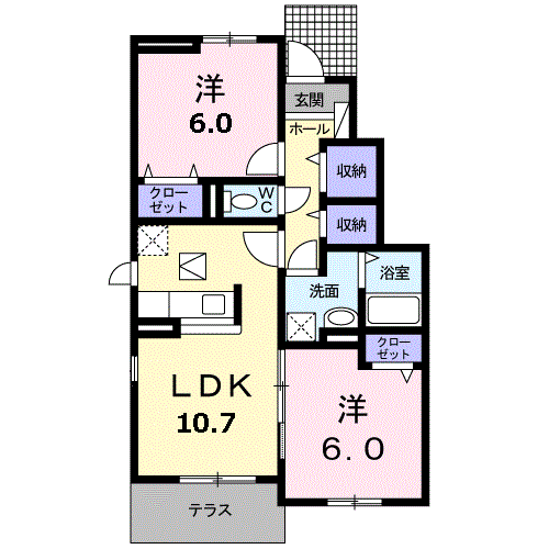 Planta 2LDK de カーサ・ソーレ　Ⅱ