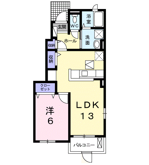 Planta do apartamento 1LDK — サニーグレイス・アイＢ