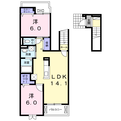 Planta do apartamento 2LDK — アイランド花月 Ⅲ