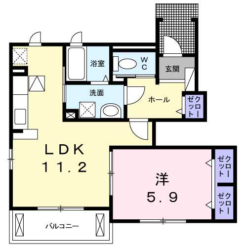 Planta 1LDK de アルトピアーノ一色