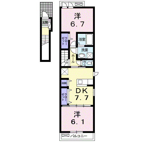 Planta 2DK de プチ・リヴェール