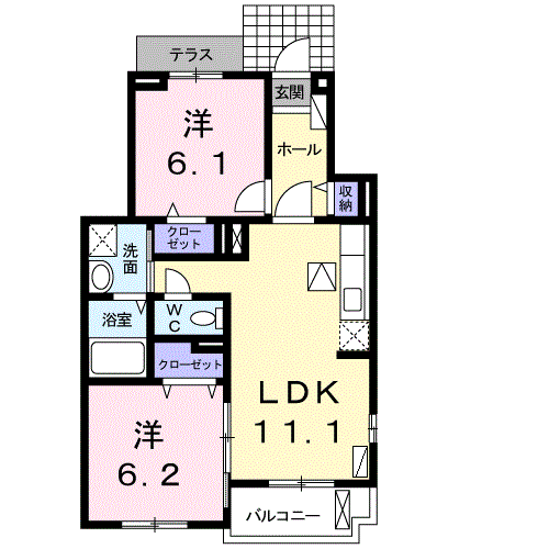 Planta 2LDK de ハピネス+