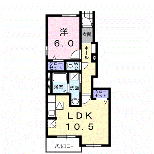 Planta 1LDK de ボヌール　クロシェット