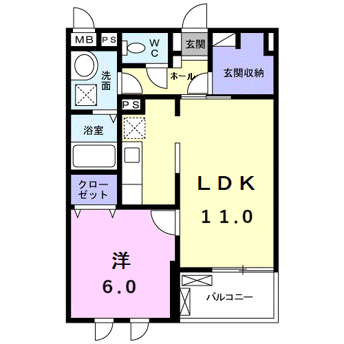 Planta do apartamento 1LDK — フェリシエ