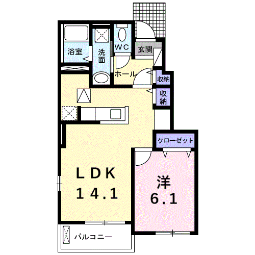 Planta 1LDK de フィオリーレＢ