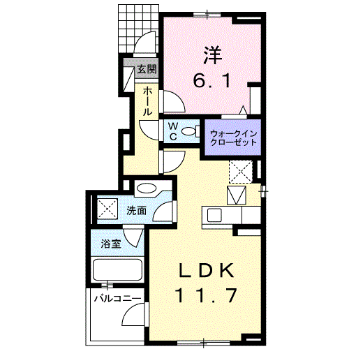 Planta 1LDK de ヴィラ　ブルーモントⅠ