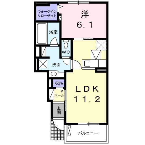 Planta 1LDK de ライグッドⅤ