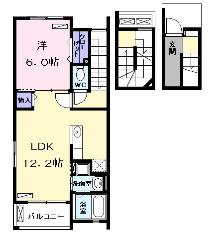 Planta 1LDK de ブリッサ港西Ⅱ