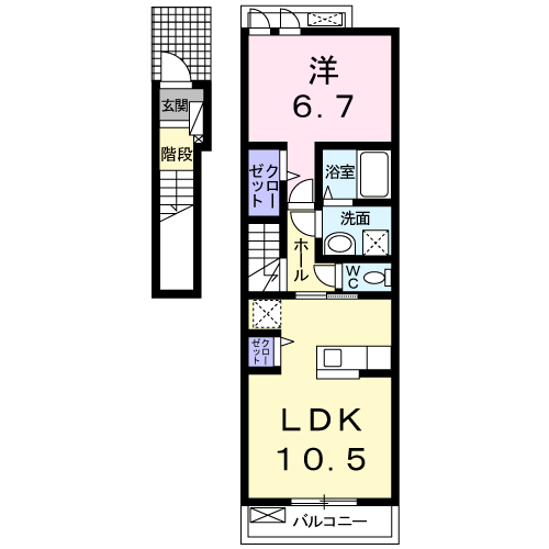Planta 1LDK de コンコルディア