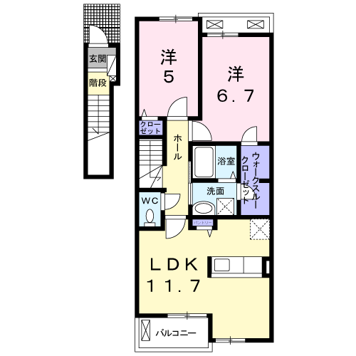 Planta 2LDK de テラビスタⅡ