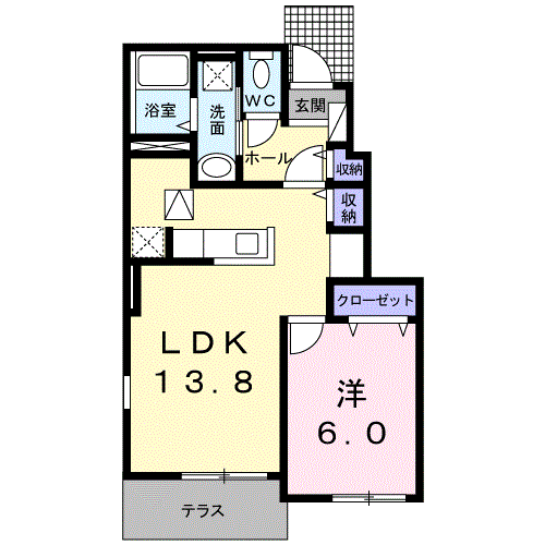 Planta 1LDK de アラ　グラース