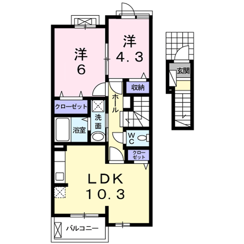 Planta 2LDK de パピヨンタナカＢ